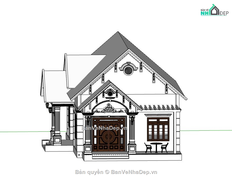 Biệt thự 1 tầng,file su biệt thự 1 tầng,sketchup biệt thự 1 tầng