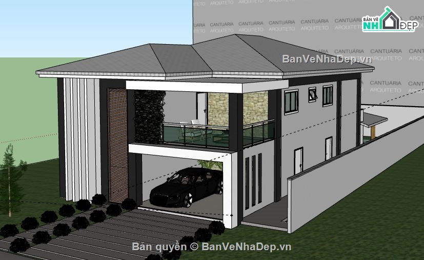 Biệt thự 1 tầng,model su biệt thự 1 tầng,biệt thự 1 tầng file su,sketchup biệt thự 1 tầng