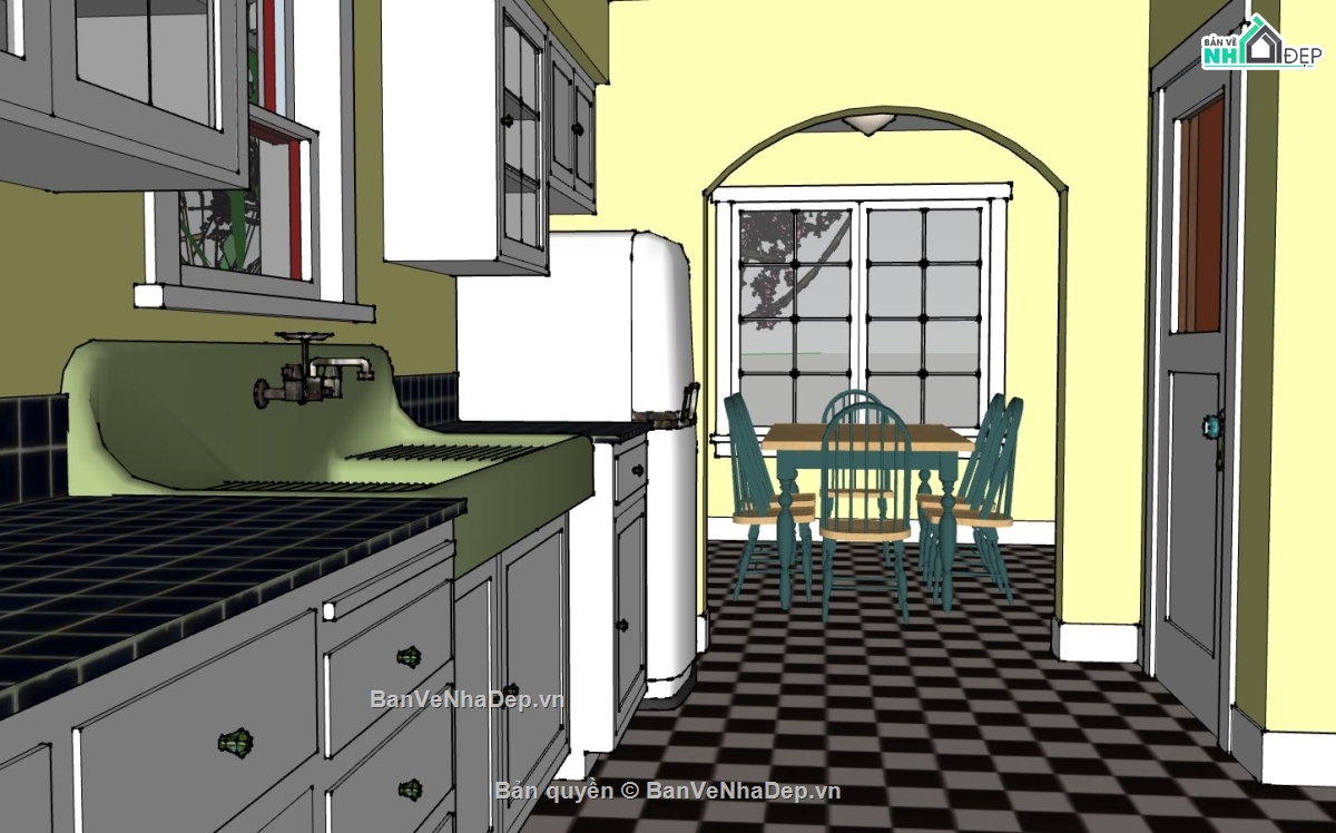 biệt thự 1 tầng,file sketchup biệt thự 1 tầng,model su biệt thự 1 tầng