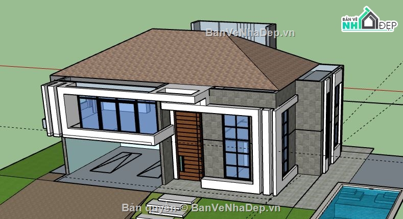 Biệt thự 1 tầng,model su biệt thự 1 tầng,biệt thự 1 tầng file su,sketchup biệt thự 1 tầng,biệt thự 1 tầng file sketchup