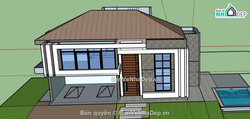 Biệt thự 1 tầng,model su biệt thự 1 tầng,biệt thự 1 tầng file su,sketchup biệt thự 1 tầng,biệt thự 1 tầng file sketchup