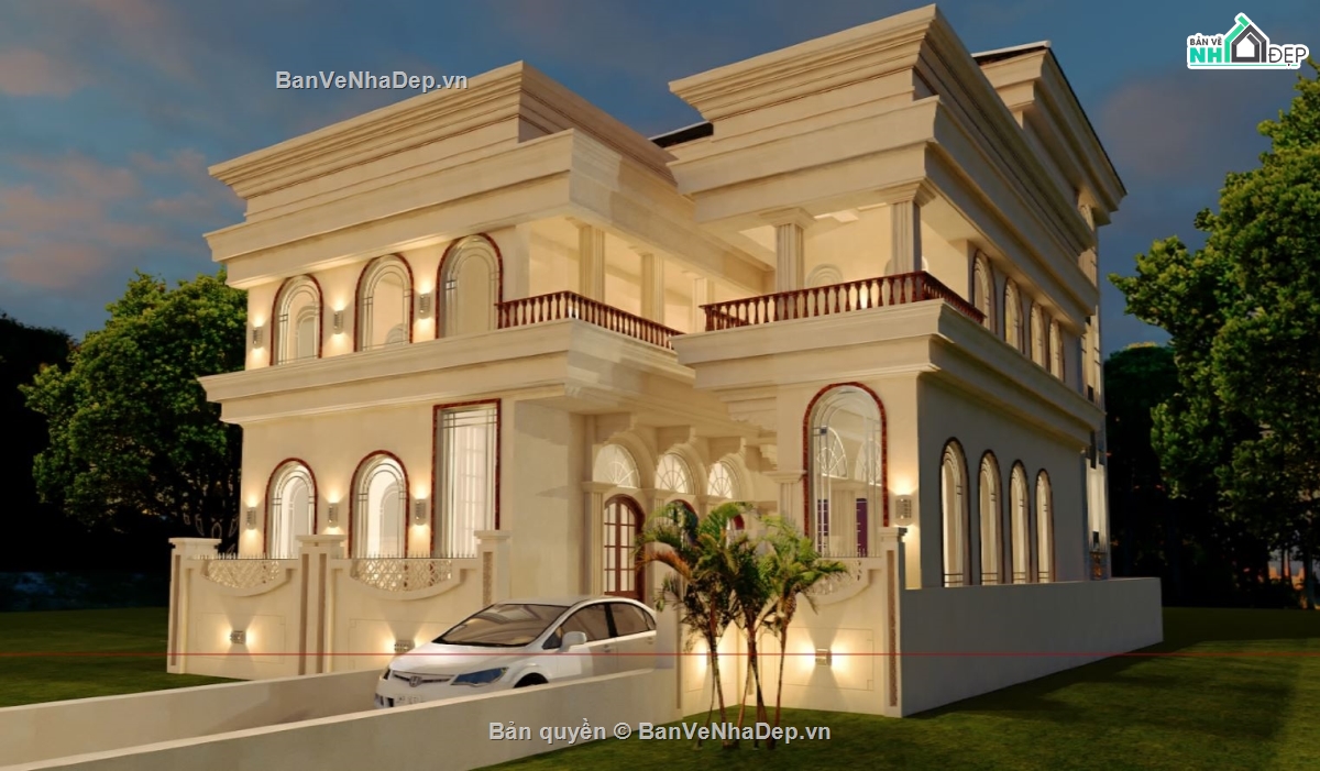 Biệt thự 2 tầng,biệt thự hiện đại,sketchup biệt thự