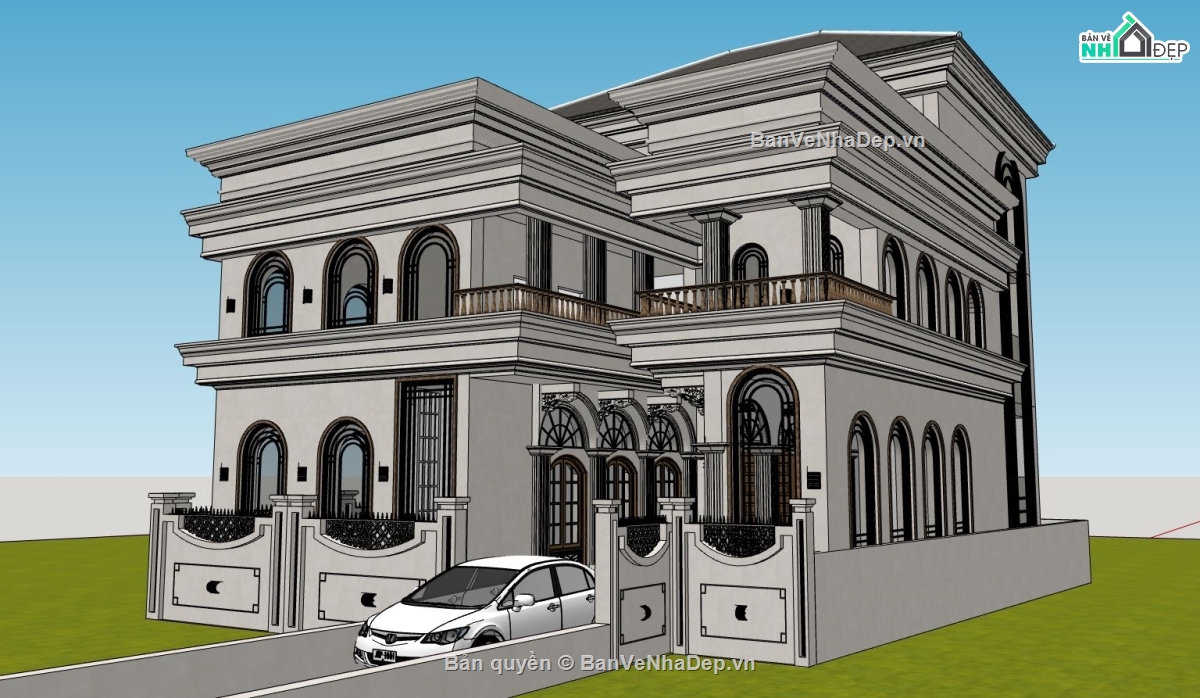 Biệt thự 2 tầng,biệt thự hiện đại,sketchup biệt thự