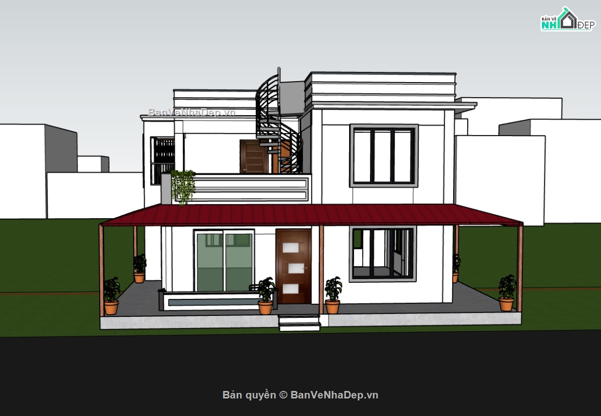 biệt thự 2 tầng,su biệt thự,sketchup biệt thự