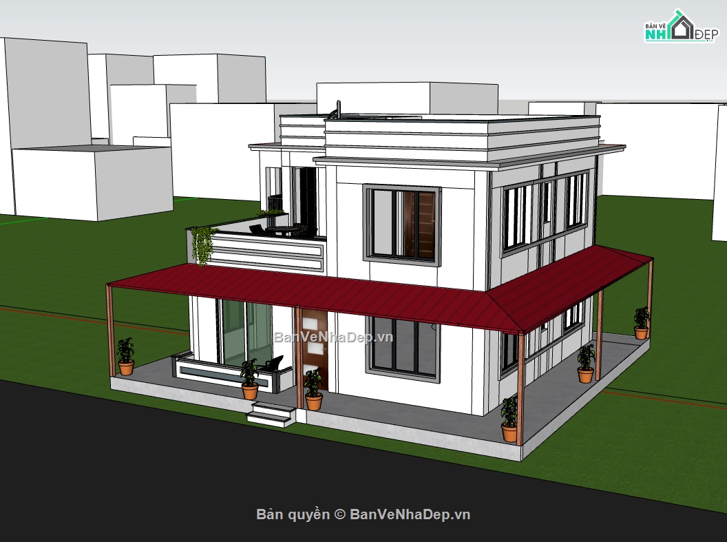 biệt thự 2 tầng,su biệt thự,sketchup biệt thự