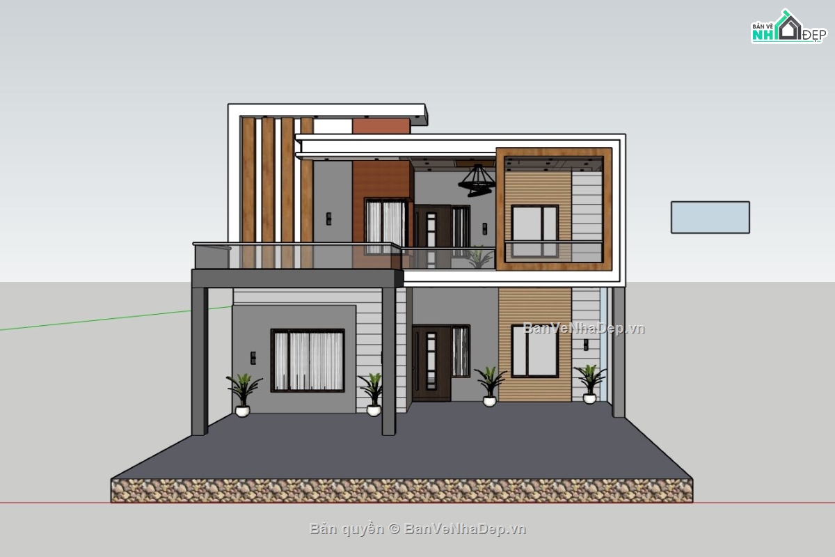 biệt thự 2 tầng,file sketchup biệt thự 2 tầng,phối cảnh biệt thự 2 tầng