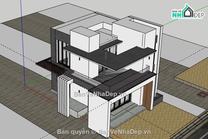 Biệt thự 2 tầng,file su biệt thự 2 tầng,file sketchup biệt thự 2 tầng