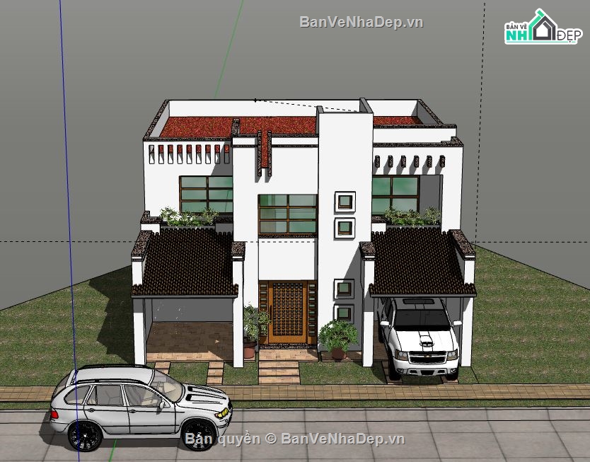 Biệt thự 2 tầng,Model su biệt thự 2 tầng,biệt thự 2 tầng file su