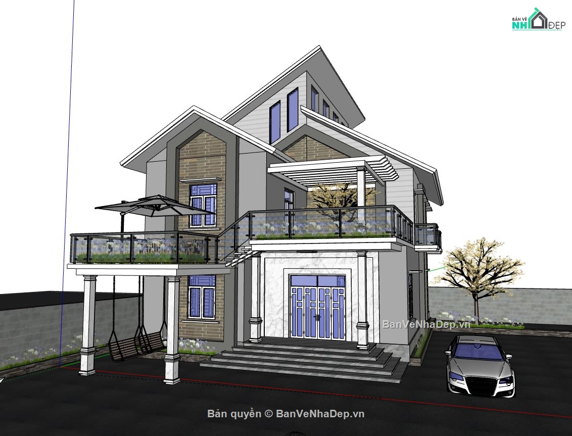 Biệt thự 2 tầng,model su biệt thự 2 tầng,mẫu biệt thự 2 tầng sketchup