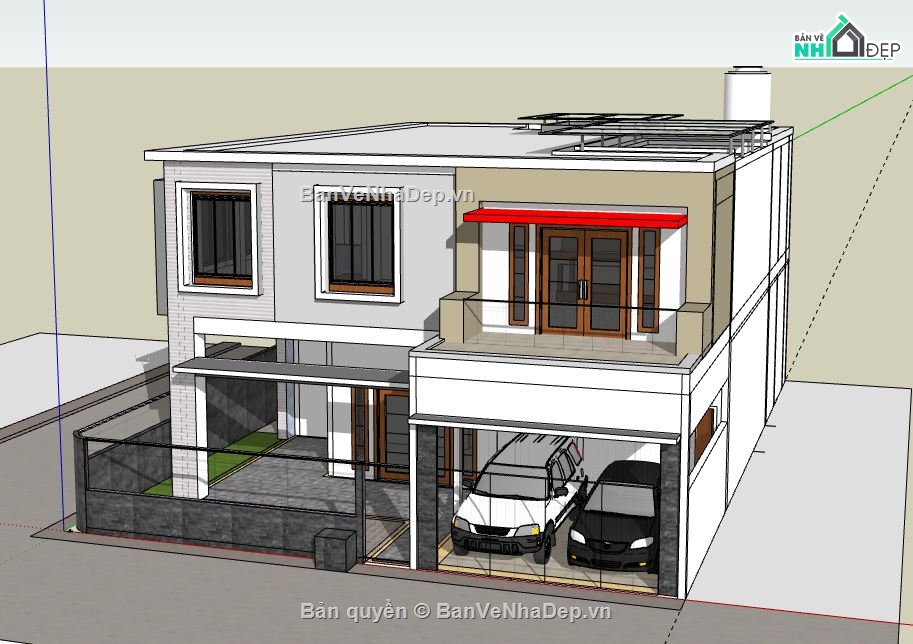 Biệt thự 2 tầng,model su biệt thự 2 tầng,biệt thự 2 tầng file su,sketchup biệt thự 2 tầng,nhà biệt thự 2 tầng file su