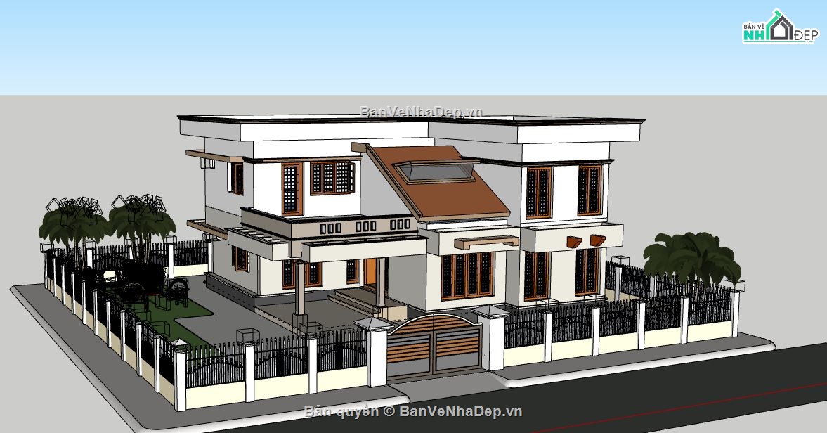 Biệt thự 2 tầng,model su biệt thự 2 tầng,biệt thự 2 tầng file su,file sketchup biệt thự 2 tầng