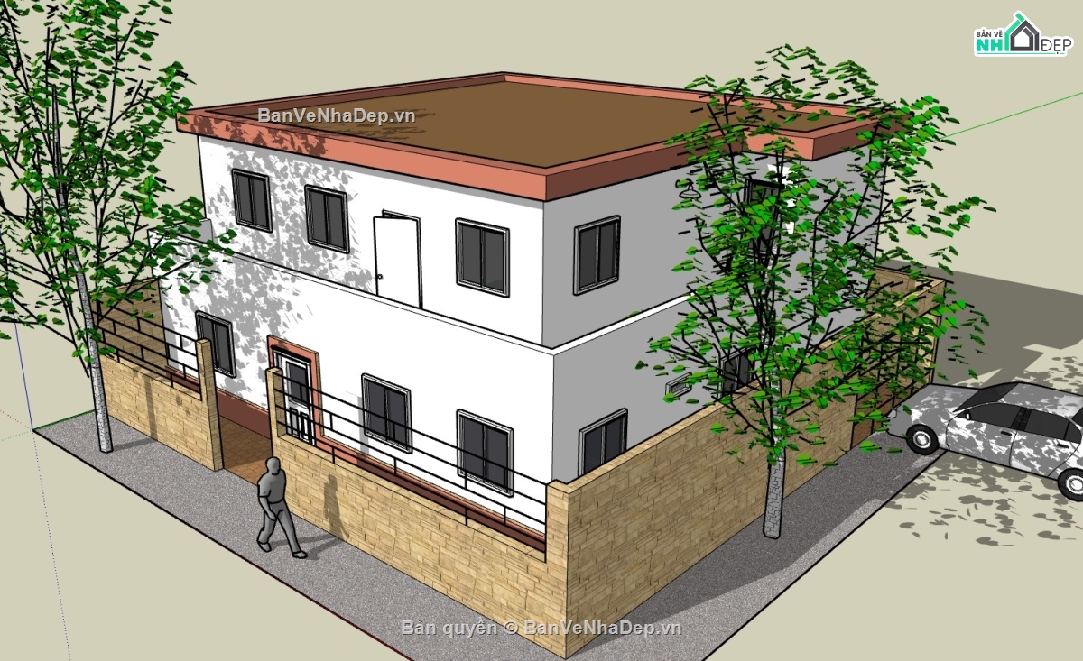 biệt thự 2 tầng đẹp,model su biệt thự,file sketchup biệt thự