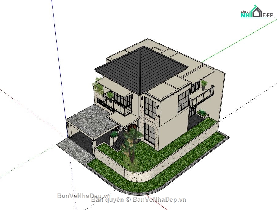 Biệt thự 2 tầng,model su biệt thự 2 tầng,file sketchup biệt thự 2 tầng