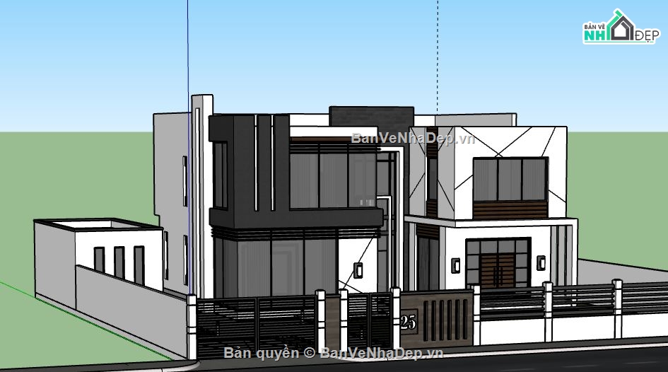 Biệt thự 2 tầng,model su biệt thự 2 tầng,biệt thự 2 tầng file su,file sketchup biệt thự 2 tầng
