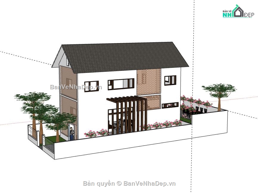 Biệt thự 2 tầng,model su biệt thự 2 tầng,sketchup biệt thự 2 tầng