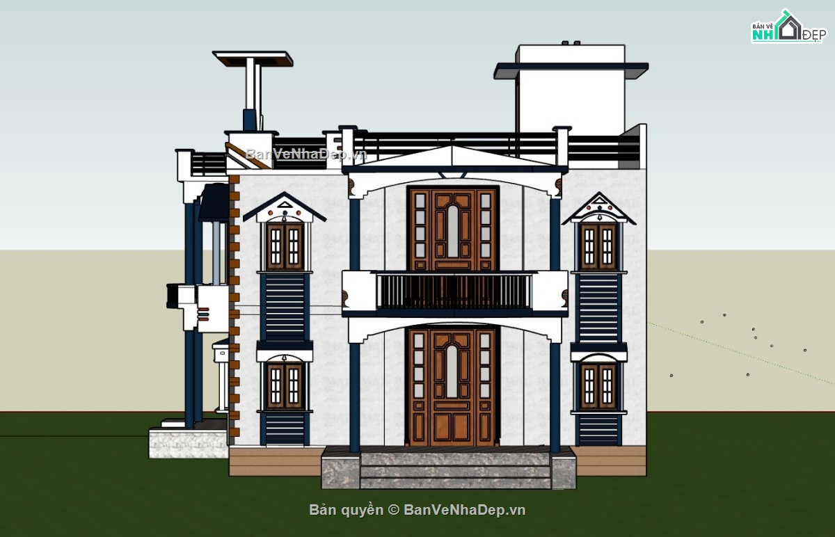 biệt thự 2 tầng,sketchup biệt thự,phối cảnh biệt thự