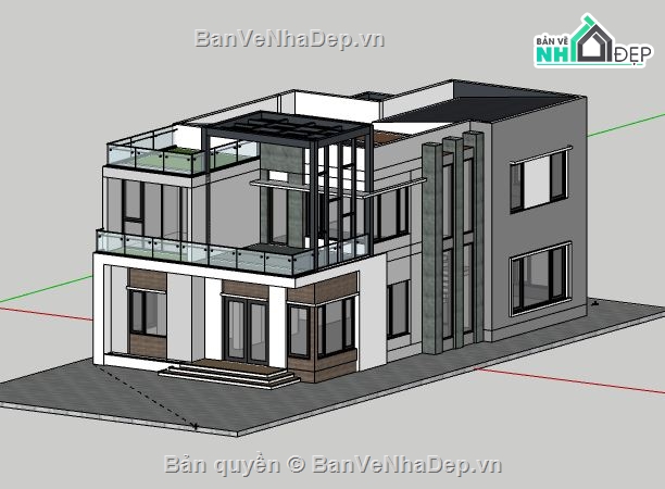 Biệt thự 2 tầng,Model su biệt thự 2 tầng,sketchup biệt thự 2 tầng