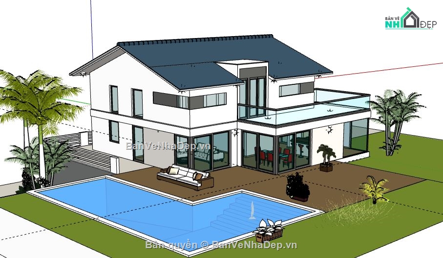 Biệt thự 2 tầng,model su biệt thự 2 tầng,biệt thự 2 tầng file su,file sketchup biệt thự 2 tầng,biệt thự 2 tầng model su