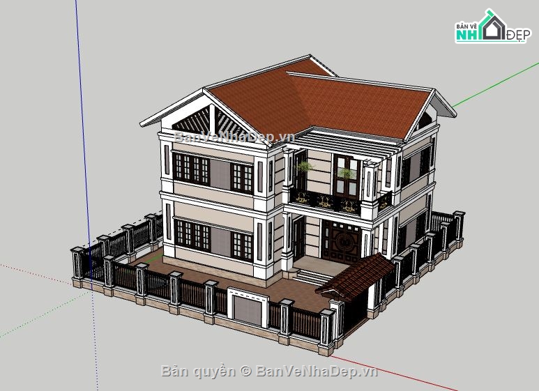 Biệt thự 2 tầng,model su biệt thự 2 tầng,file sketchup biệt thự 2 tầng