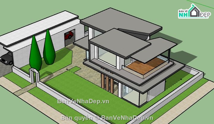 Biệt thự 2 tầng,model su biệt thự 2 tầng,biệt thự 2 tầng file su,sketchup biệt thự 2 tầng