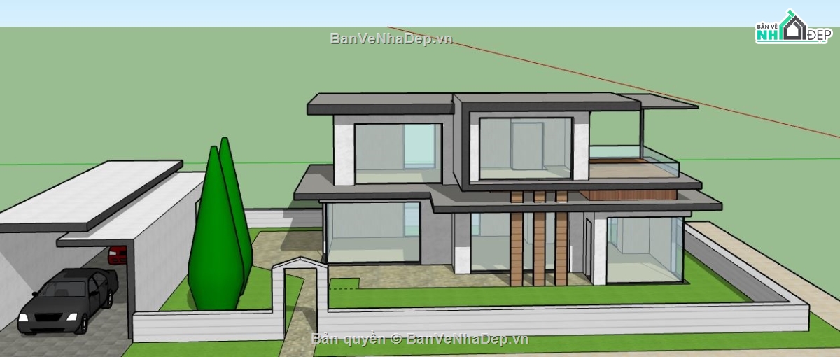 Biệt thự 2 tầng,model su biệt thự 2 tầng,biệt thự 2 tầng file su,sketchup biệt thự 2 tầng