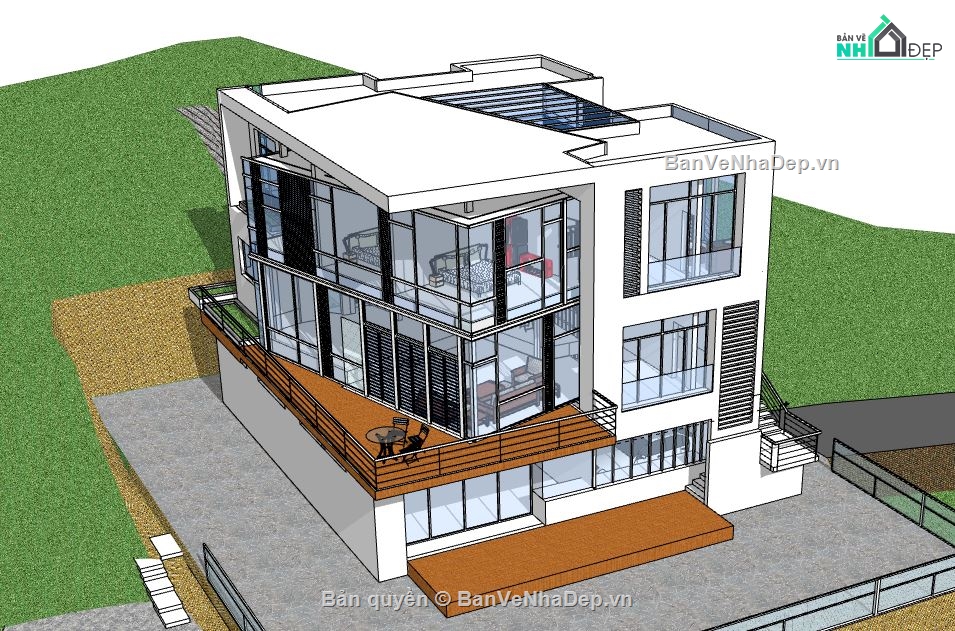 Biệt thự 2 tầng,Model su biệt thự 2 tầng,file sketchup biệt thự 2 tầng