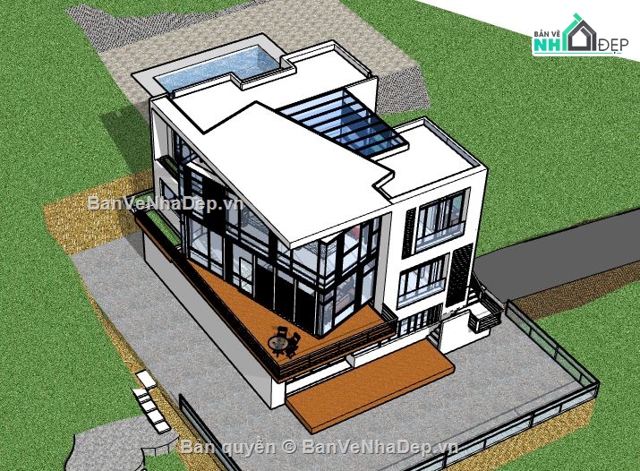 Biệt thự 2 tầng,Model su biệt thự 2 tầng,file sketchup biệt thự 2 tầng