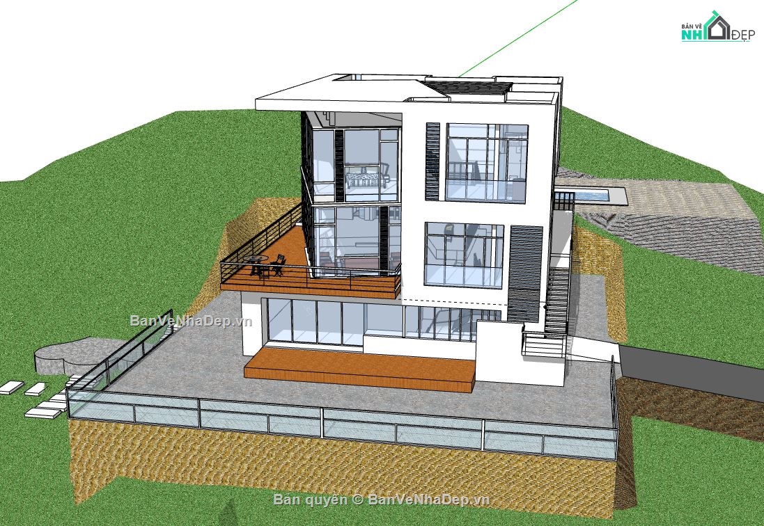 Biệt thự 2 tầng,Model su biệt thự 2 tầng,file sketchup biệt thự 2 tầng