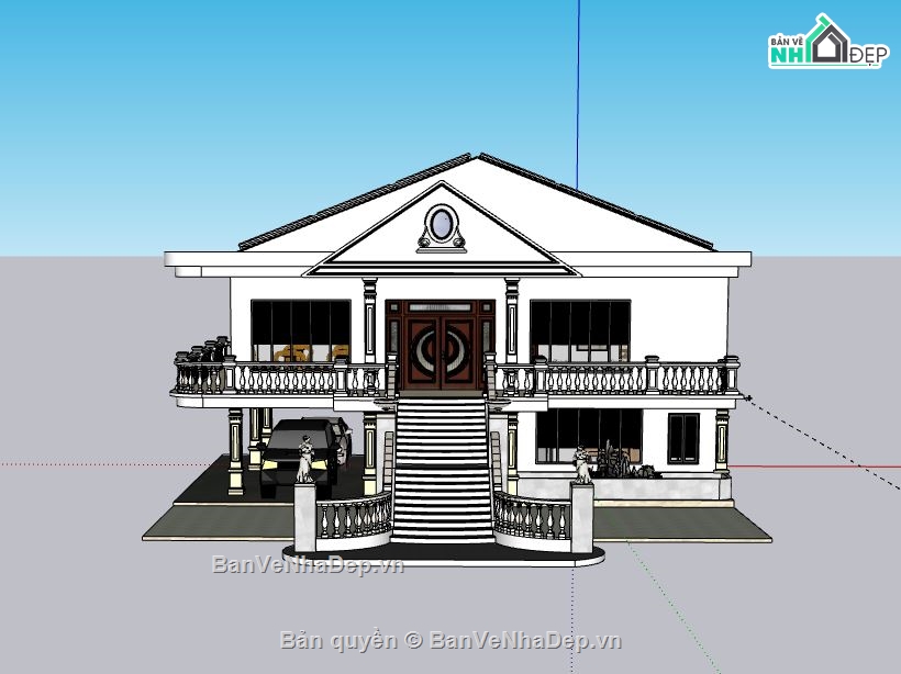 Biệt thự 2 tầng,Model su biệt thự 2 tầng,sketchup biệt thự 2 tầng