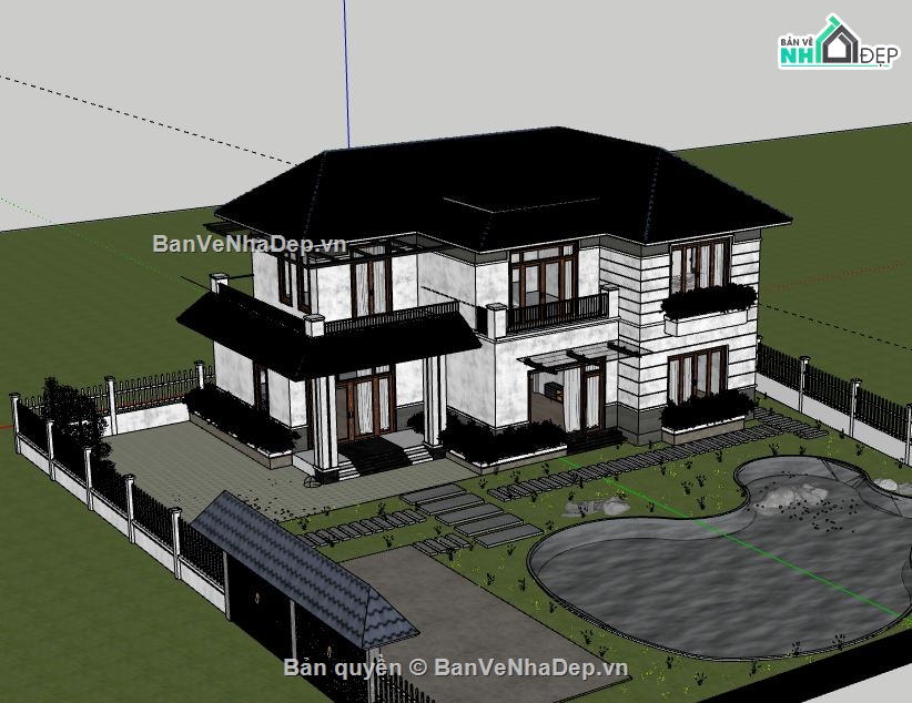 Biệt thự 2 tầng,Model su biệt thự 2 tầng,sketchup biệt thự 2 tầng