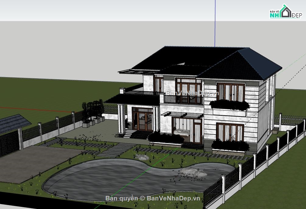 Biệt thự 2 tầng,Model su biệt thự 2 tầng,sketchup biệt thự 2 tầng