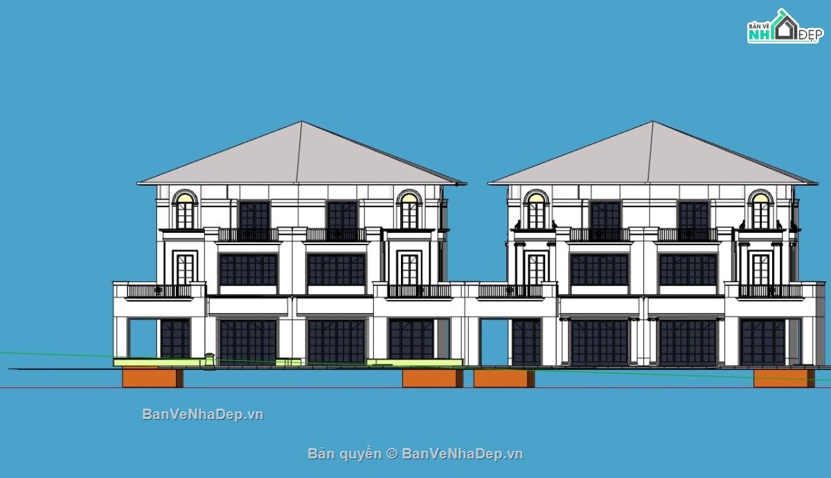 Biệt thự 2 tầng,model su biệt thự 2 tầng,mẫu biệt thự 2 tầng sketchup