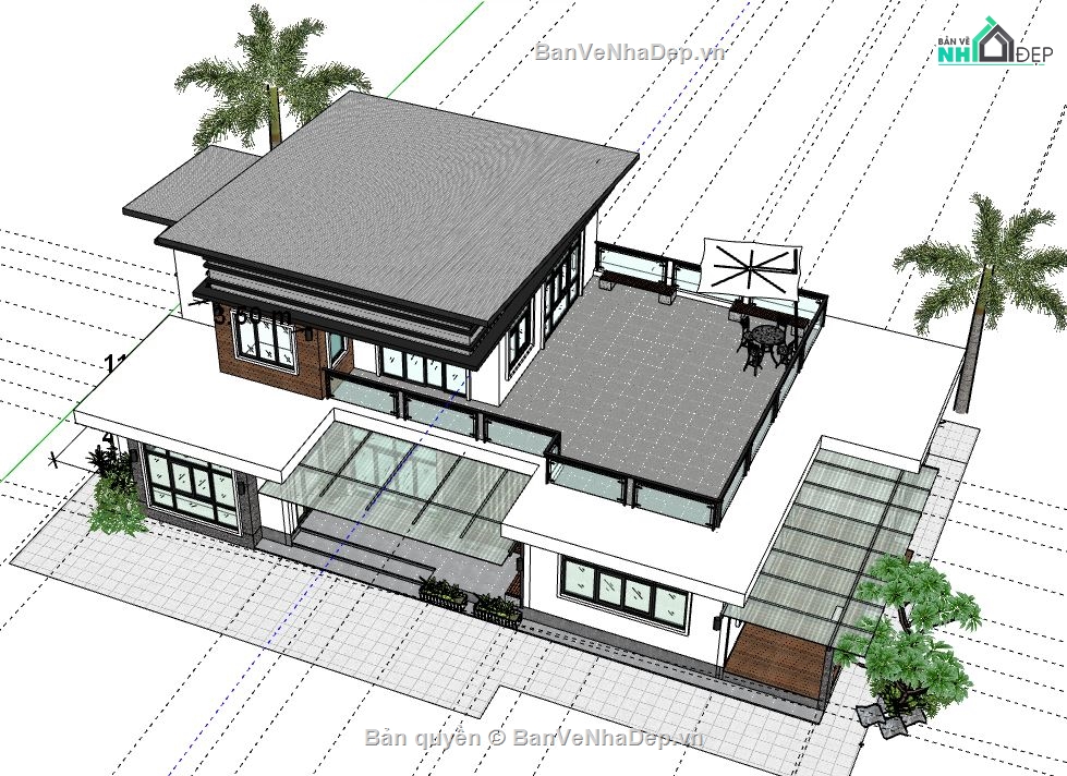 File su biệt thự 2 tầng,model su biệt thự 2 tầng,biệt thự 2 tầng file sketchup,sketchup biệt thự 2 tầng