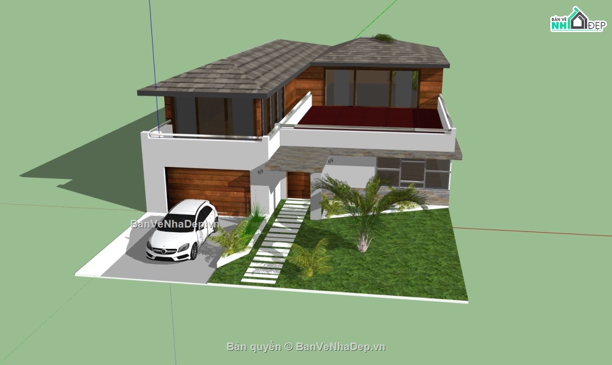 biệt thự 2 tầng,sketchup biệt thự,phối cảnh biệt thự,biệt thự nghỉ dưỡng