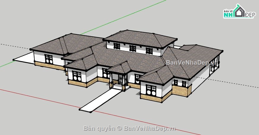 Biệt thự 2 tầng,model su biệt thự 2 tầng,file sketchup biệt thự 2 tầng