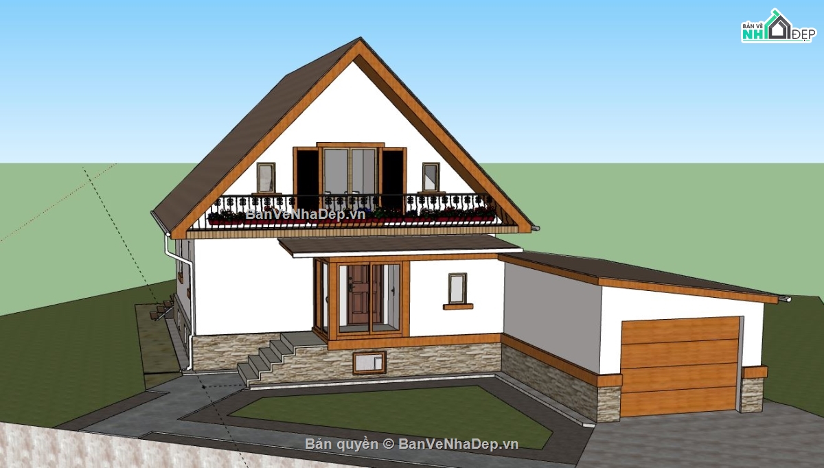 Biệt thự 2 tầng,model su biệt thự 2 tầng,file sketchup biệt thự 2 tầng