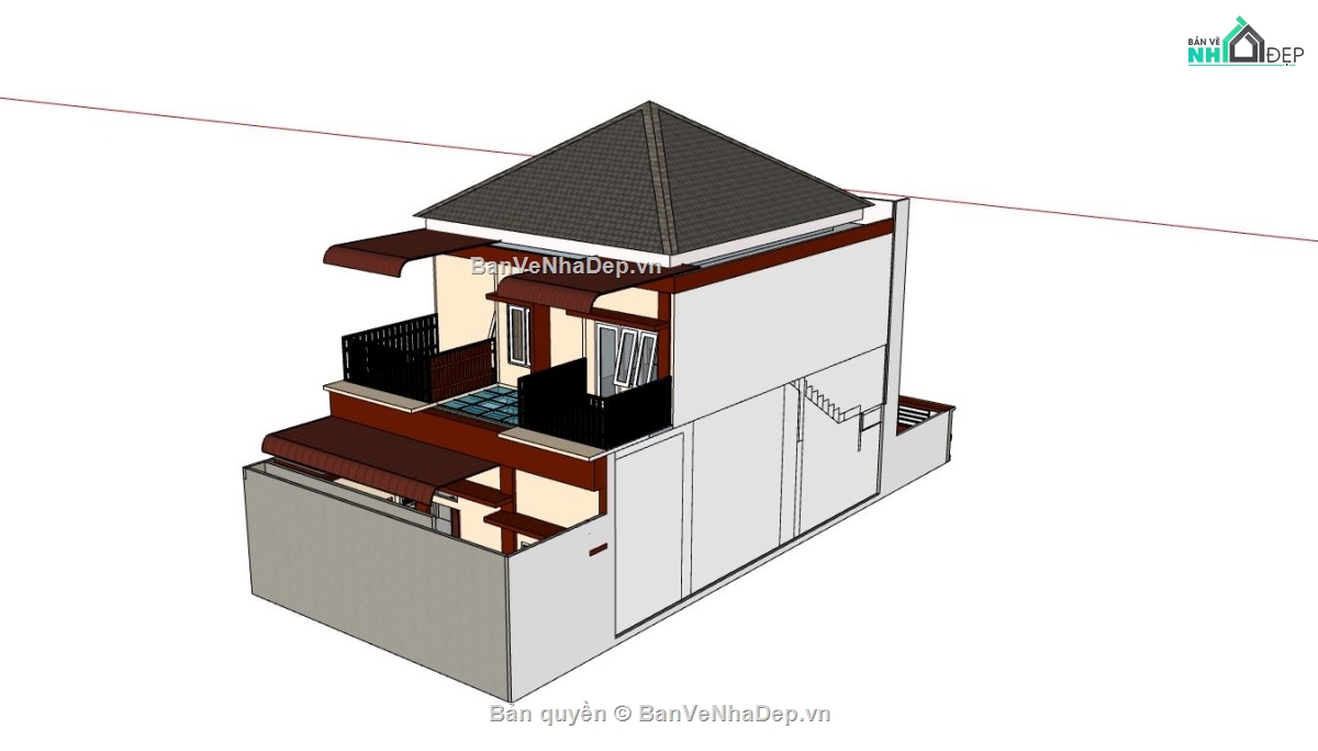 biệt thự 2 tầng,sketchup biệt thự,biệt thự hiện đại