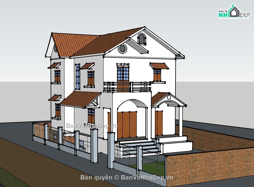 Biệt thự 2 tầng,model su biệt thự 2 tầng,biệt thự 2 tầng file su,sketchup biệt thự 2 tầng