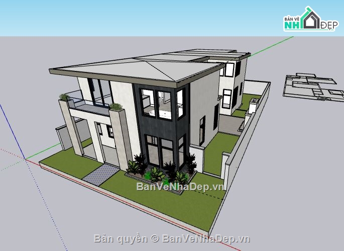 Biệt thự 2 tầng,model su biệt thự 2 tầng,file sketchup biệt thự 2 tầng