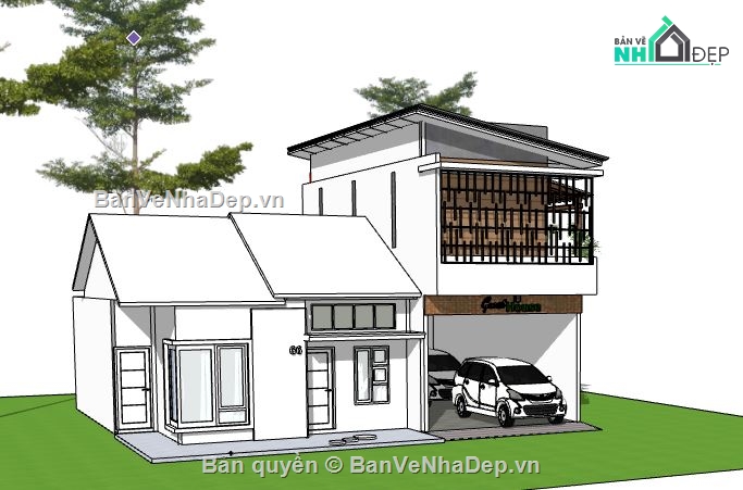 Biệt thự 2 tầng,model su biệt thự 2 tầng,biệt thự 2 tầng file su,file sketchup biệt thự 2 tầng