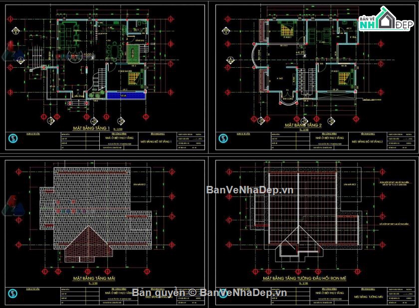 Biệt thự  2 tầng,file biệt thự 2 tầng,cad biệt thự 2 tầng
