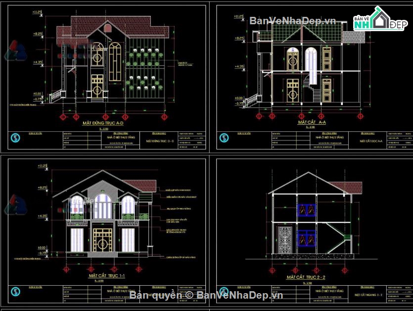Biệt thự  2 tầng,file biệt thự 2 tầng,cad biệt thự 2 tầng