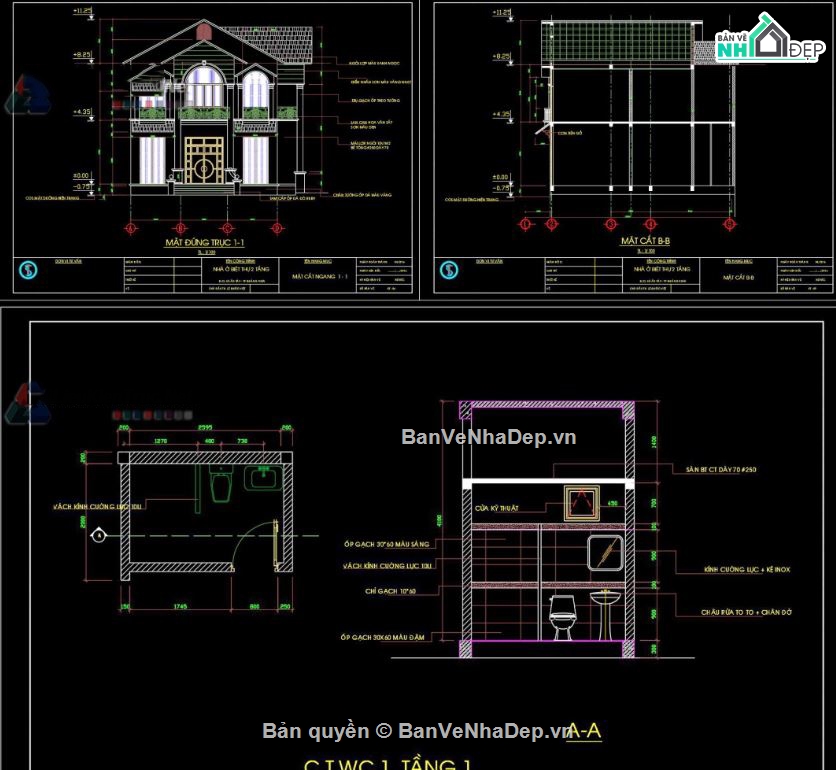 Biệt thự  2 tầng,file biệt thự 2 tầng,cad biệt thự 2 tầng