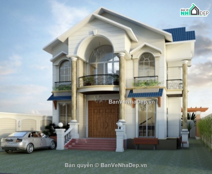 Biệt thự  2 tầng,file biệt thự 2 tầng,cad biệt thự 2 tầng