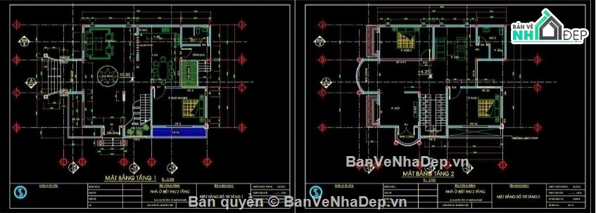 Biệt thự  2 tầng,file biệt thự 2 tầng,cad biệt thự 2 tầng