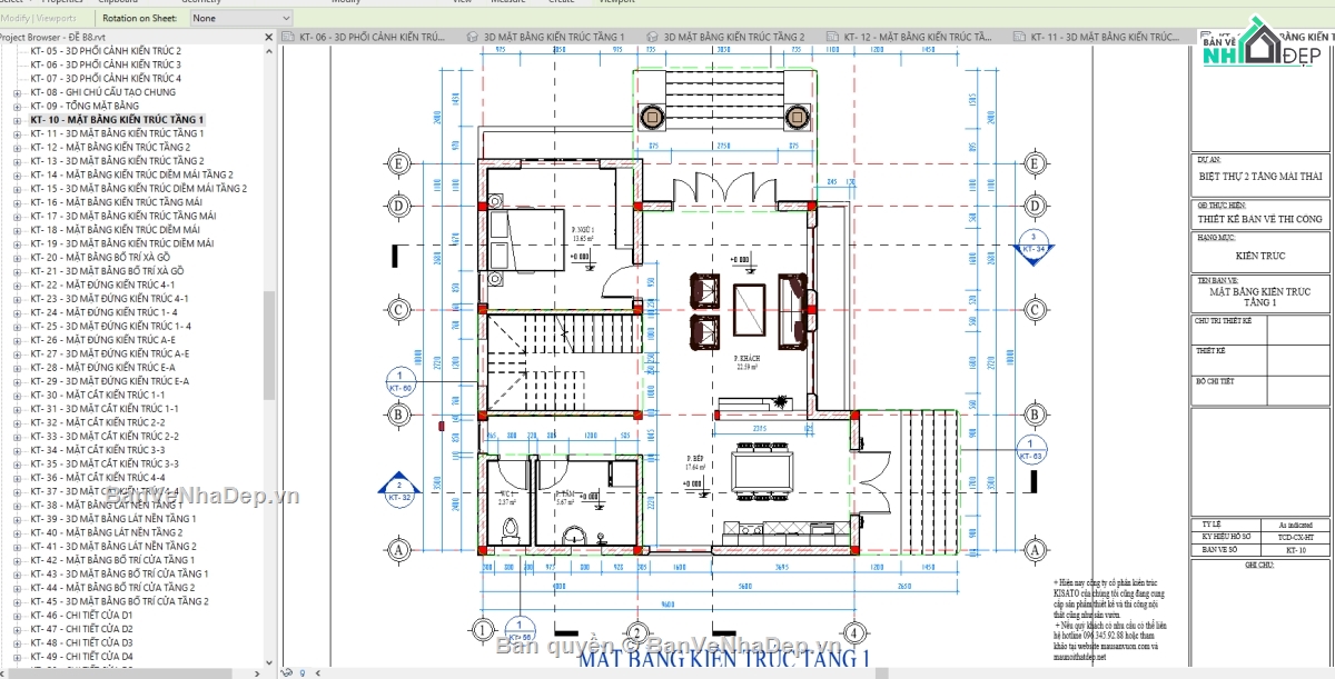 Revit biệt thự 2 tầng,Bản vẽ revit biệt thự 2 tầng,Bản vẽ biệt thự 2 tầng Revit,biệt thự 2 tầng Revit