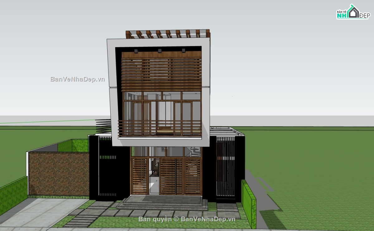 Biệt thự  2 tầng,su biệt thự 2 tầng,sketchup biệt thự 2 tầng