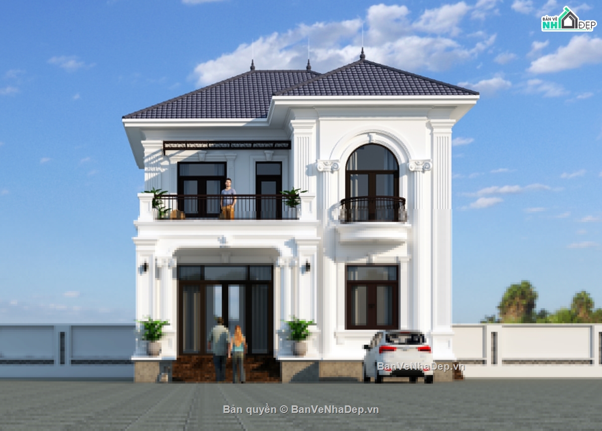 Biet thu 2 tang tan co dien,Biet thu 2 tang 9x12m,Biet thu 2 tang tan co dien 9x12m,biệt thự 2 tầng,bản vẽ biệt thự 2 tầng,Biệt thự 2 tầng tân cổ điển