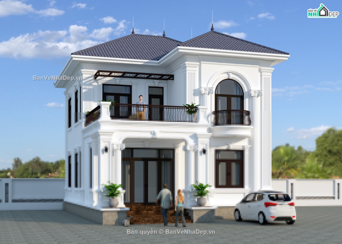 Biet thu 2 tang tan co dien,Biet thu 2 tang 9x12m,Biet thu 2 tang tan co dien 9x12m,biệt thự 2 tầng,bản vẽ biệt thự 2 tầng,Biệt thự 2 tầng tân cổ điển