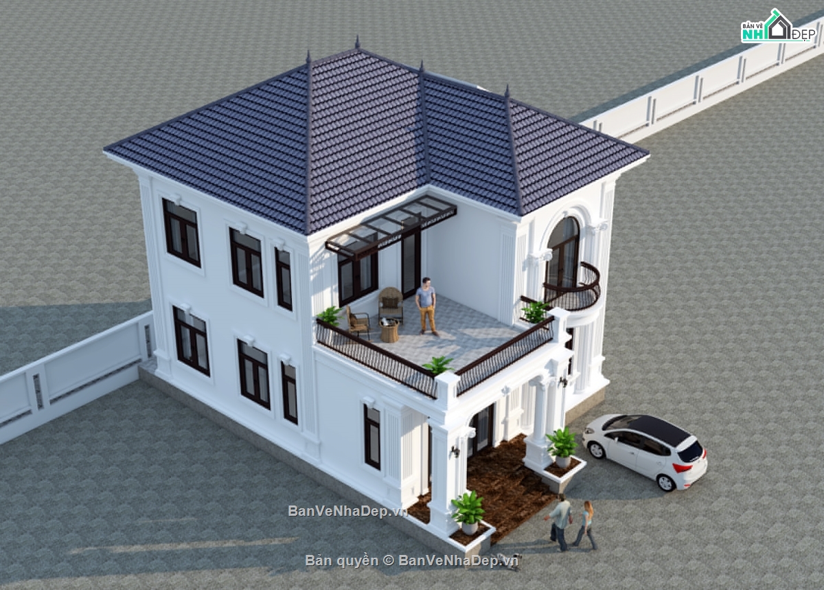Biet thu 2 tang tan co dien,Biet thu 2 tang 9x12m,Biet thu 2 tang tan co dien 9x12m,biệt thự 2 tầng,bản vẽ biệt thự 2 tầng,Biệt thự 2 tầng tân cổ điển